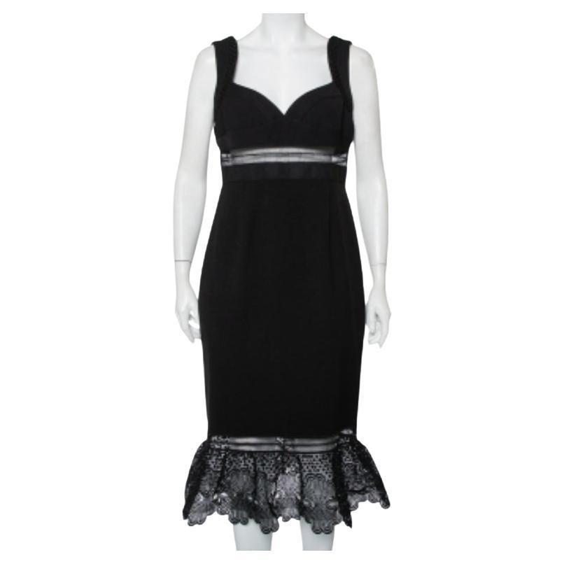 Self-Portrait Black Crepe Lace Trim Detail Olivia Midi Dress L For Sale