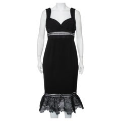Self-Portrait Black Crepe Lace Trim Detail Olivia Midi Dress L