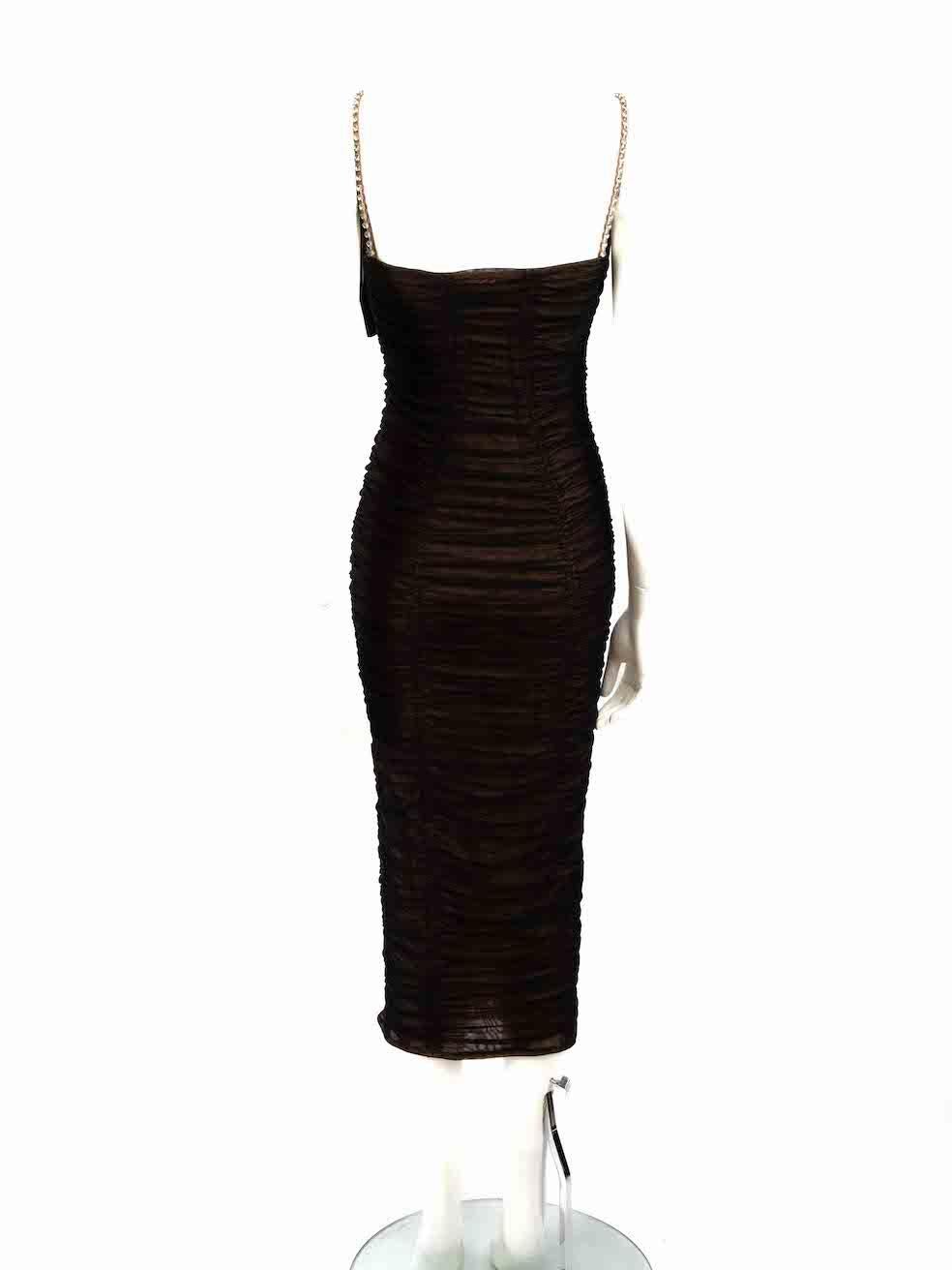 Self-Portrait Black Crystal Ruched Midi Dress Size S In Good Condition For Sale In London, GB