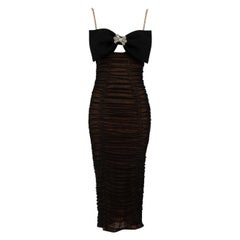 Self-Portrait Black Crystal Ruched Midi Dress Size S