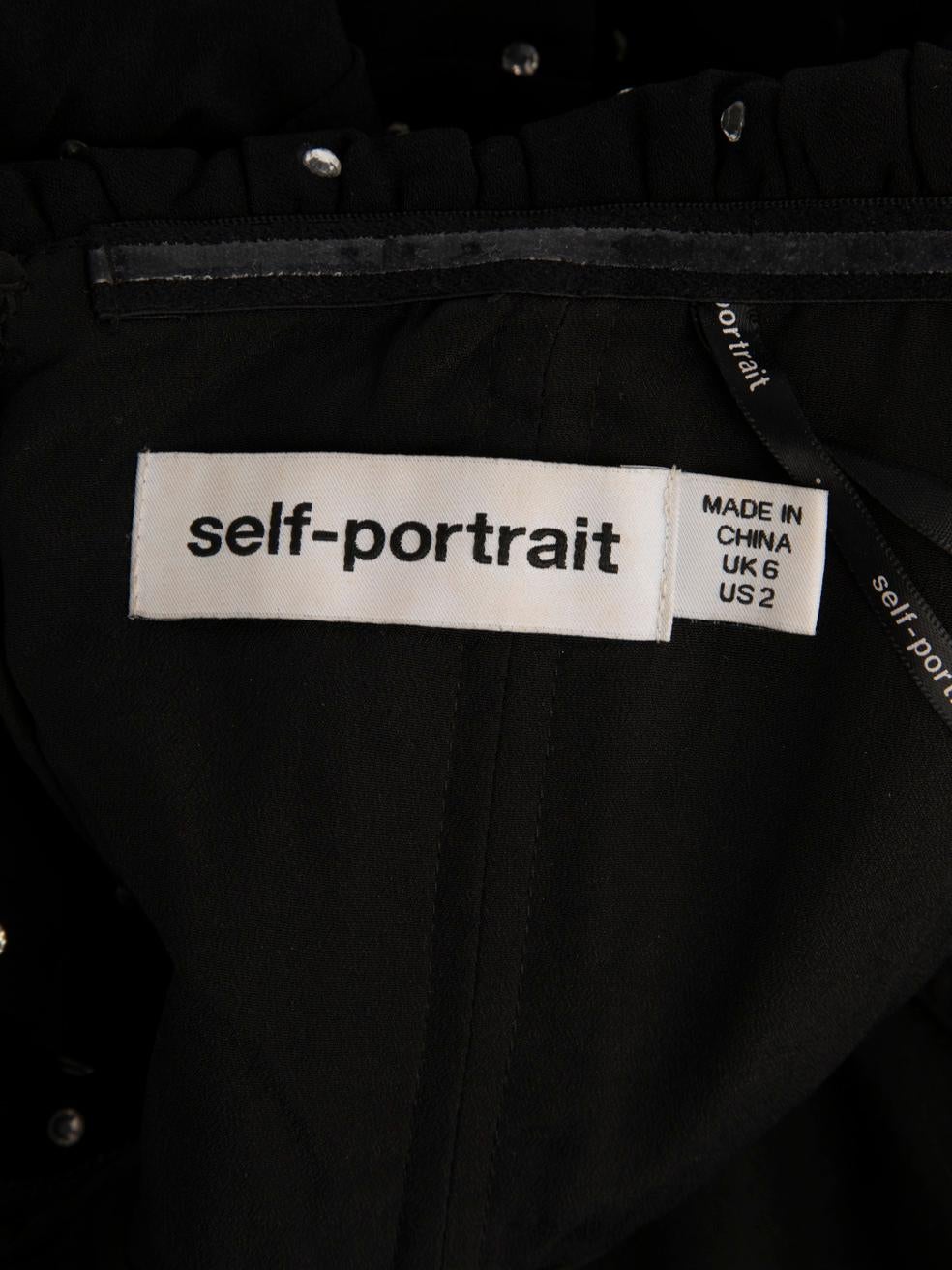 Self-Portrait Schwarzes Diamant-Friesen-Minikleid Größe XS im Angebot 3