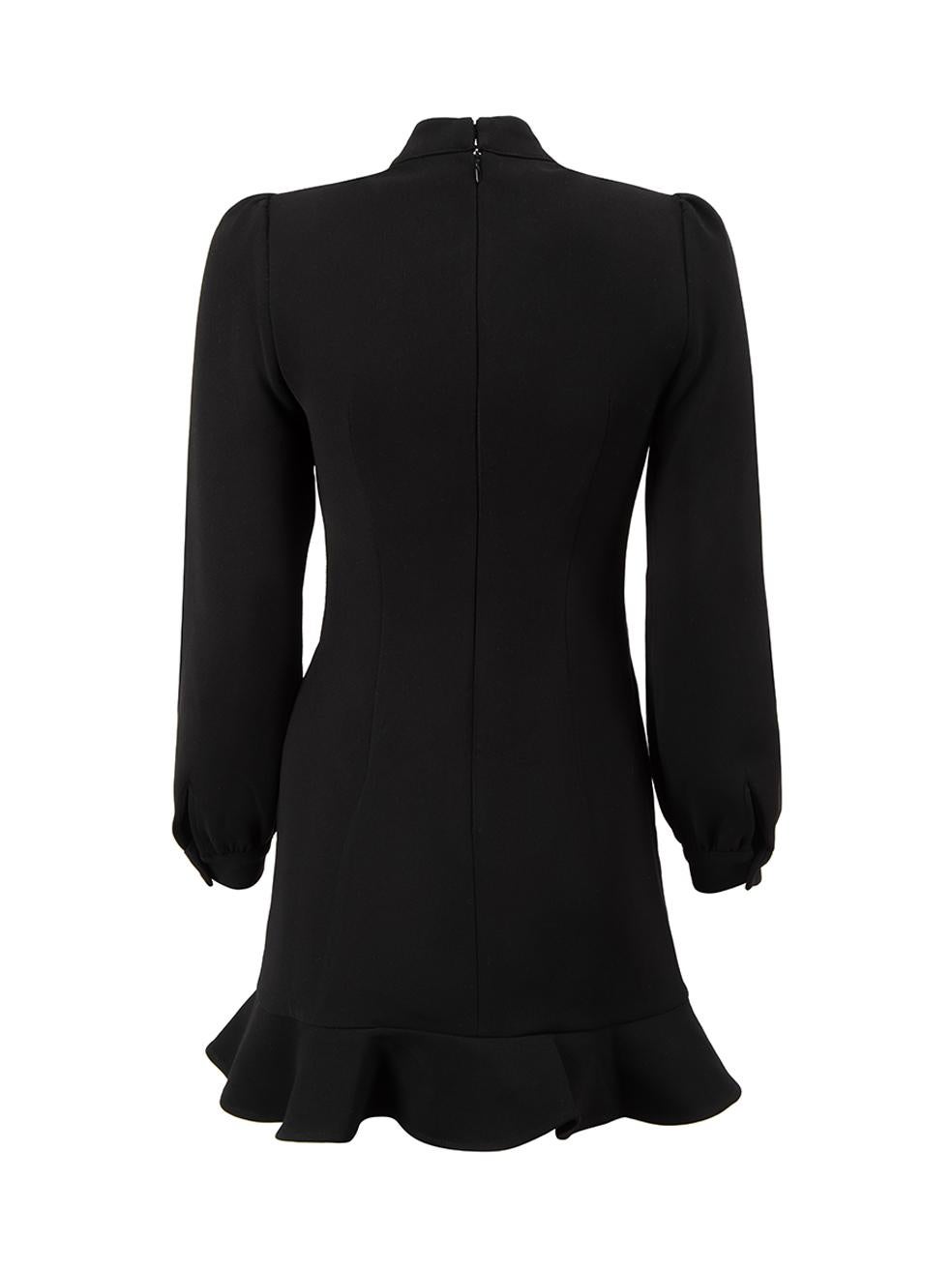 CONDITION is Never Worn. No visible wear to dress is evident on this used Self-Portrait designer resale item.

Details
Black
Polyester
Dress
Long sleeves
Round mock neck
Crystal embellished
Mini
Ruffle detail and skirt hem
Buttoned cuffs
Back zip