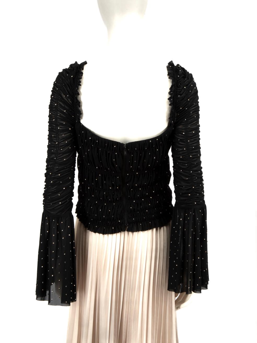 Beige Self-Portrait Black Embellished Polka Dot Top Size L