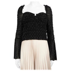 Self-Portrait Black Embellished Polka Dot Top Size L