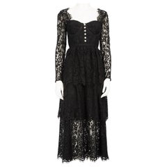 Self-Portrait Black Fine Corded Lace Tiered Midi Dress Size S Self-Portrait Black Fine Corded Lace Tiered Midi Dress Size S