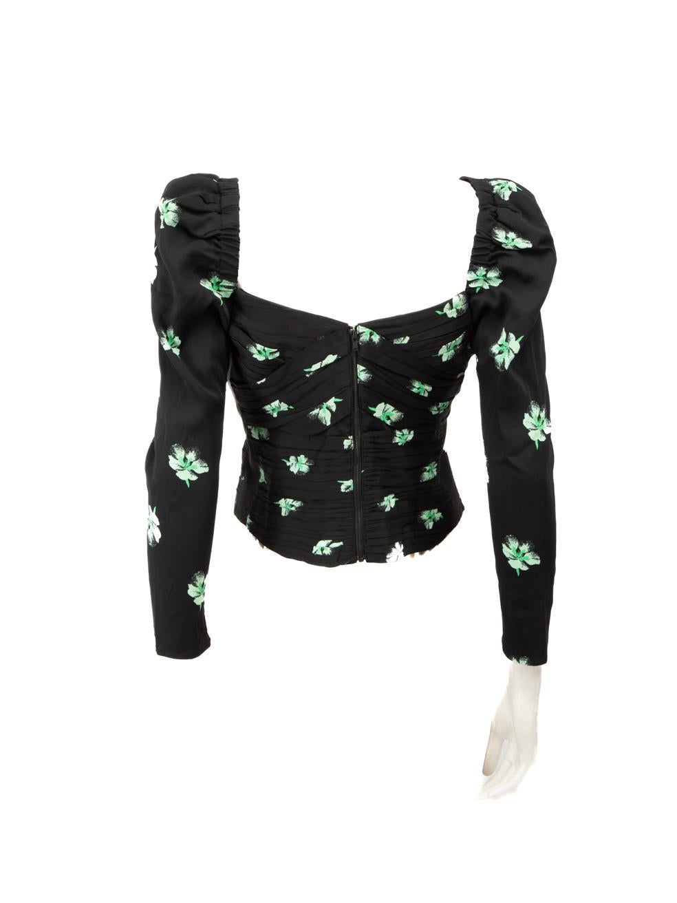 Beige Self-Portrait Black Floral Print Long Sleeve Top Size S For Sale