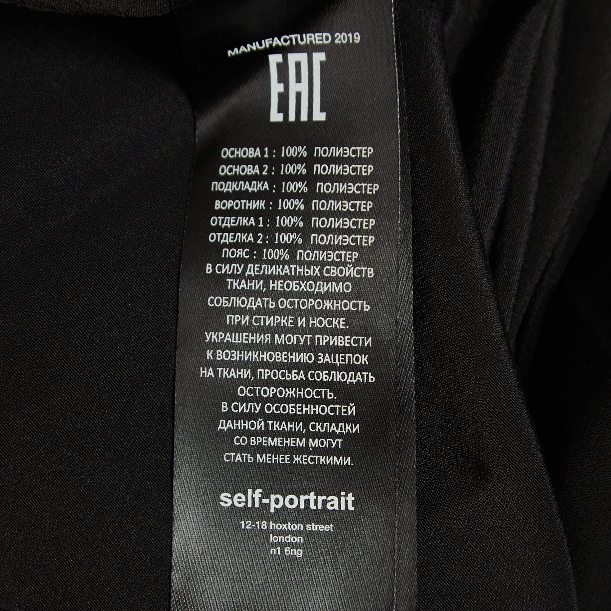 Women's Self-Portrait Black Geometric Pattern Lace Pleated Midi Dress S For Sale