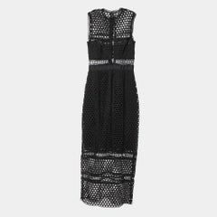 Self-Portrait Black Guipure Lace Paneled Sleeveless Midi Dress S