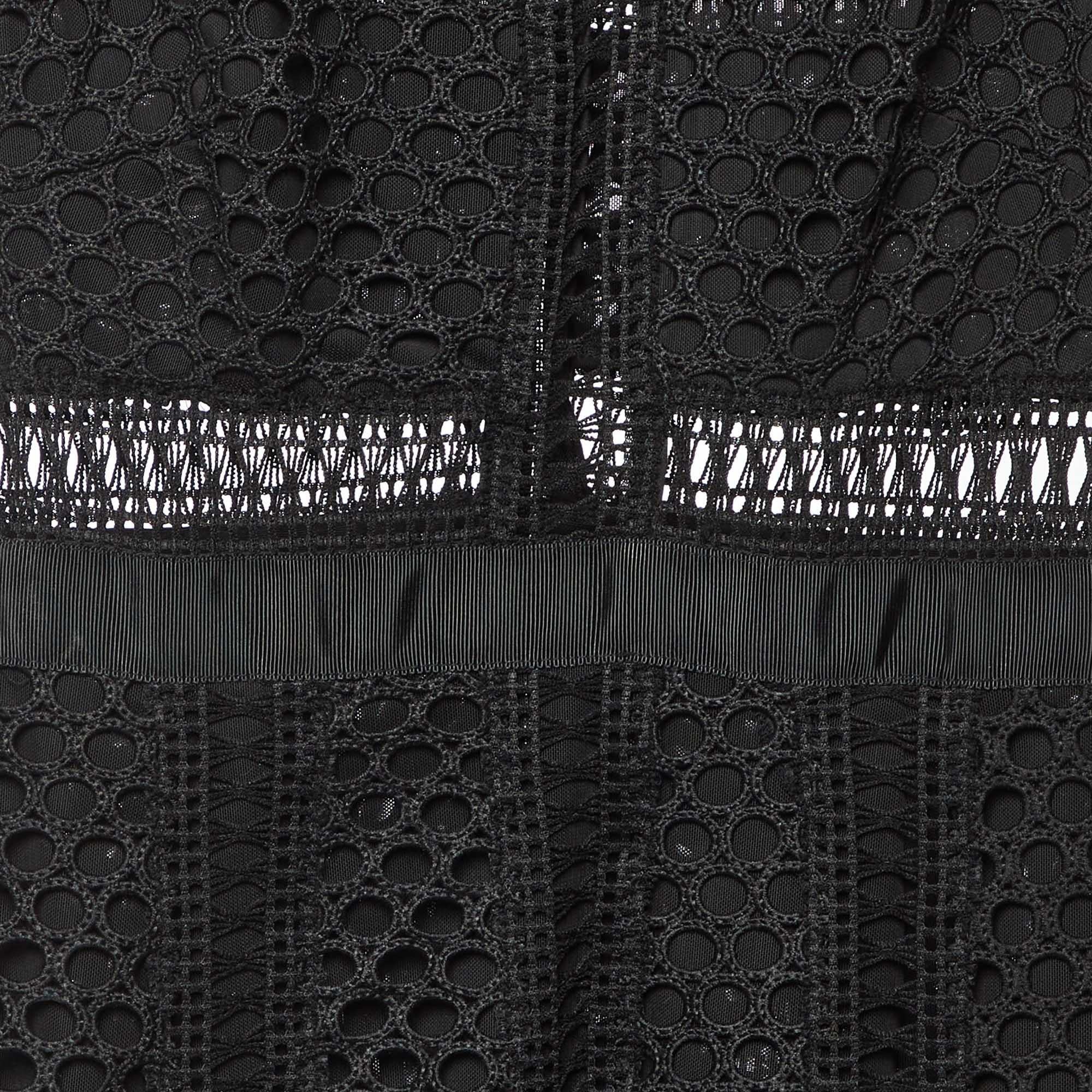 Self-Portrait Black Guipure Lace Paneled Sleeveless Midi Dress S In Excellent Condition For Sale In Dubai, Al Qouz 2