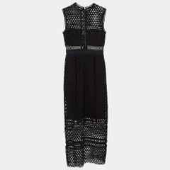 Self-Portrait Black Guipure Lace Sleeveless Midi Dress S