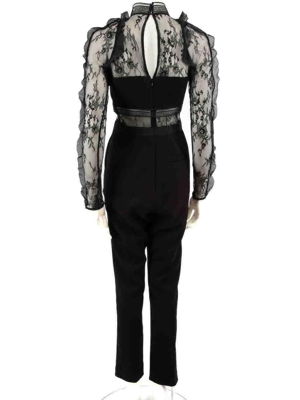 Self-Portrait Black Hall Lace Panelled Jumpsuit Size M In Good Condition In London, GB