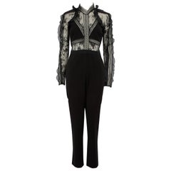 Self-Portrait Black Hall Lace Panelled Jumpsuit Size M