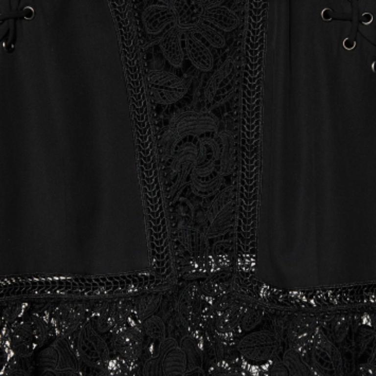 Self-Portrait Black Lace & Chiffon Top M In Good Condition For Sale In Dubai, Al Qouz 2