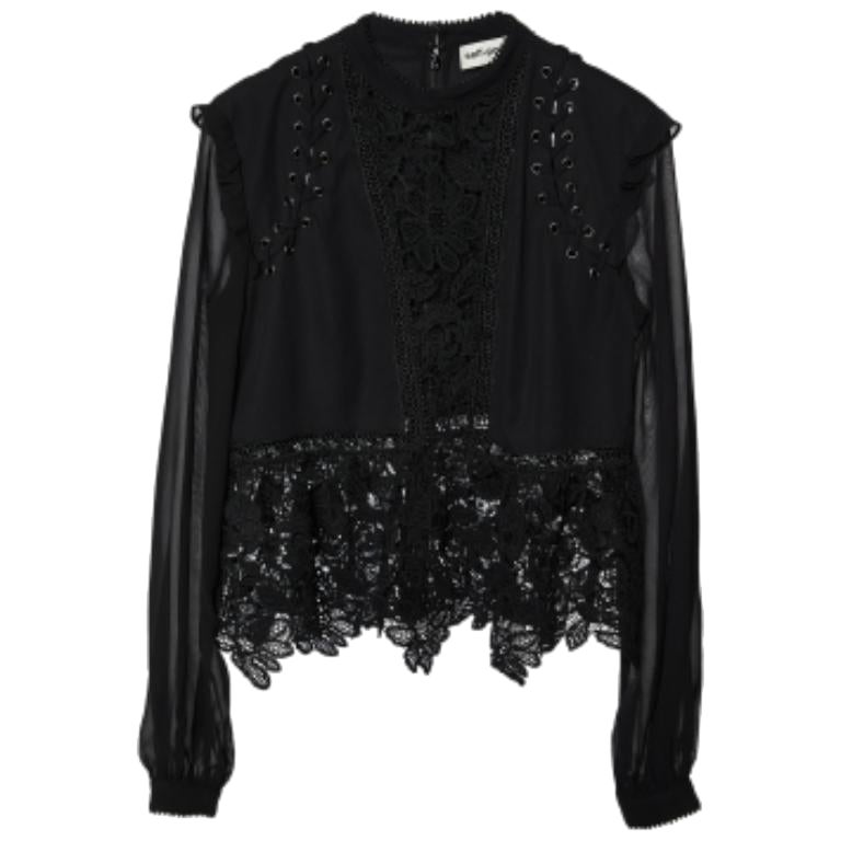 Self-Portrait Black Lace & Chiffon Top M