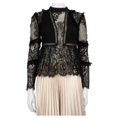 Self-Portrait Black Lace Long Sleeve Top Size M