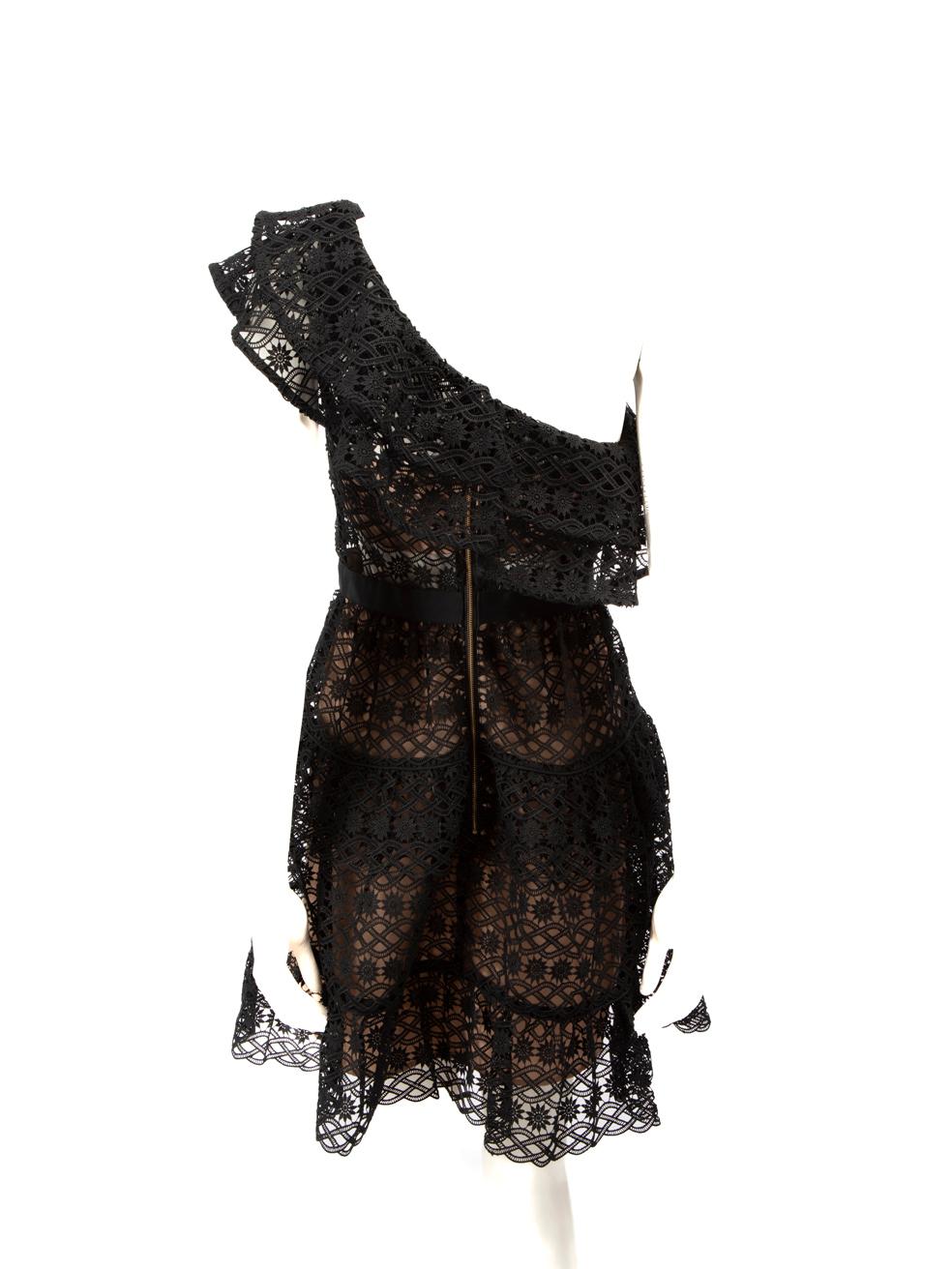Self-Portrait Black Lace One Shoulder Mini Dress Size S In Good Condition For Sale In London, GB