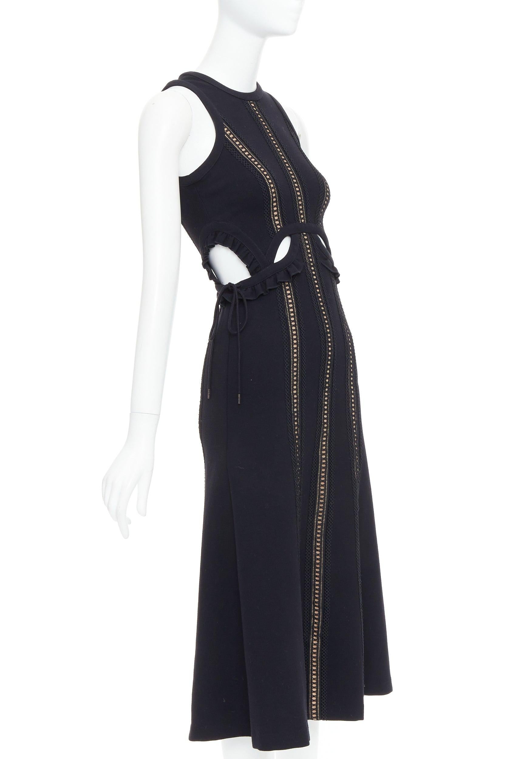 SELF PORTRAIT vestido midi negro de rejilla recortado con superposición de tripulación UK6 XS Negro en venta