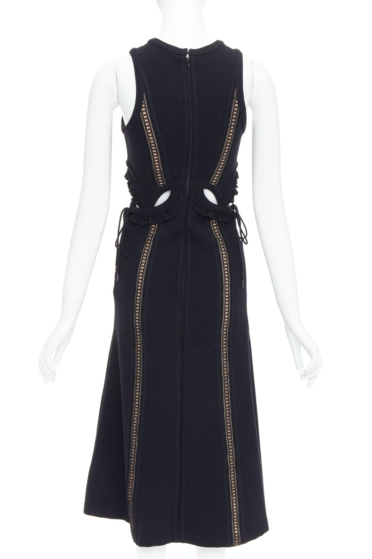 De las mujeres SELF PORTRAIT vestido midi negro de rejilla recortado con superposición de tripulación UK6 XS en venta