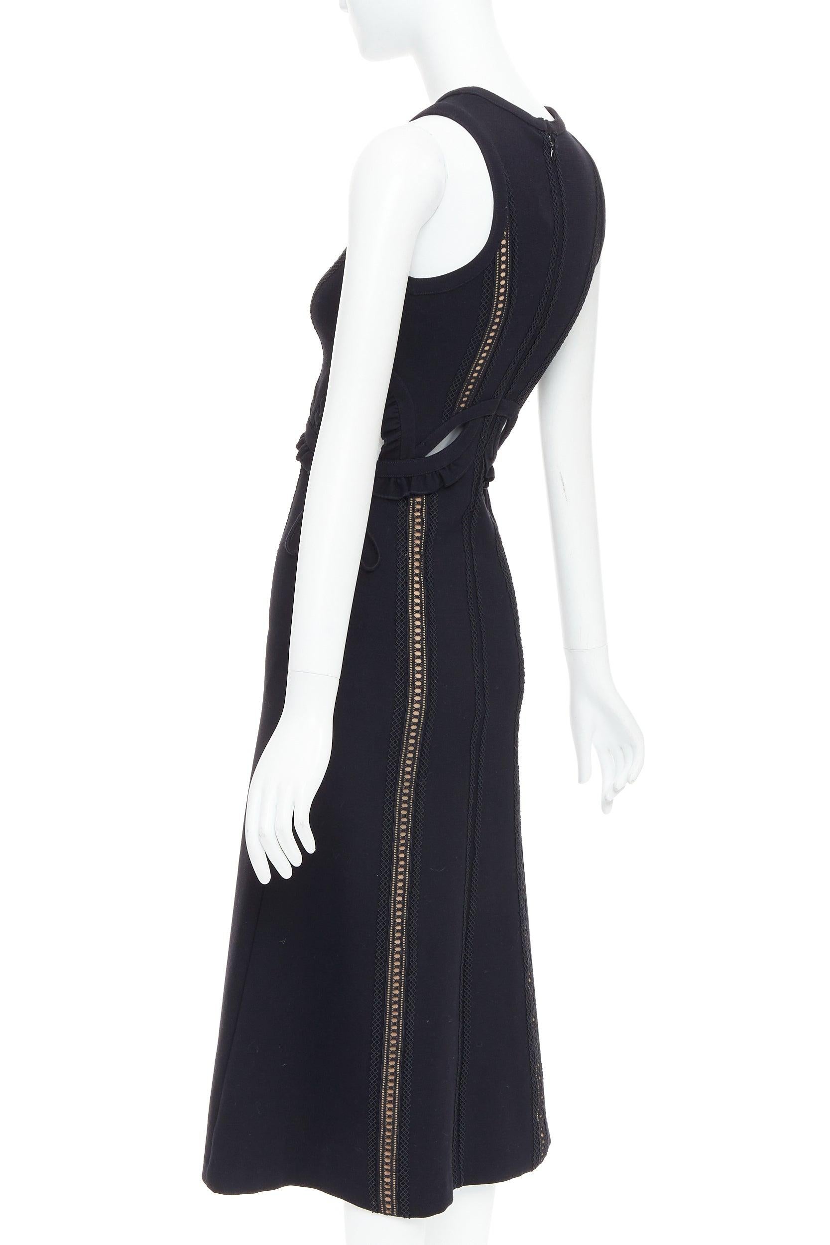 SELF PORTRAIT vestido midi negro de rejilla recortado con superposición de tripulación UK6 XS en venta 1