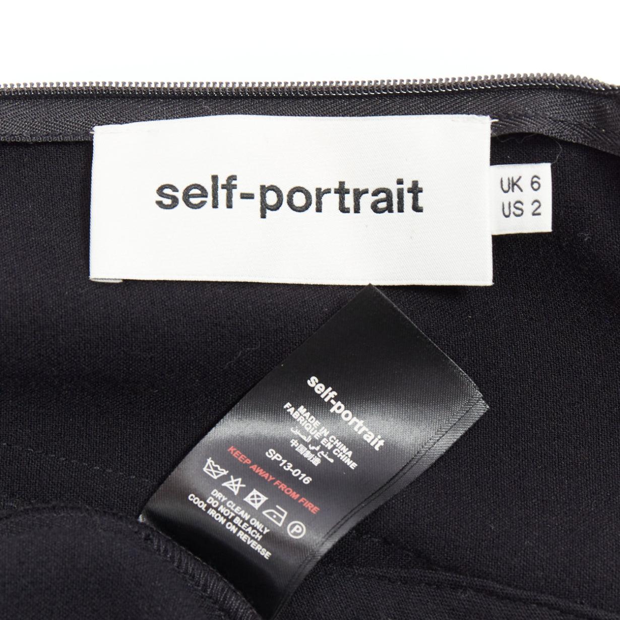 SELF PORTRAIT vestido midi negro de rejilla recortado con superposición de tripulación UK6 XS en venta 3