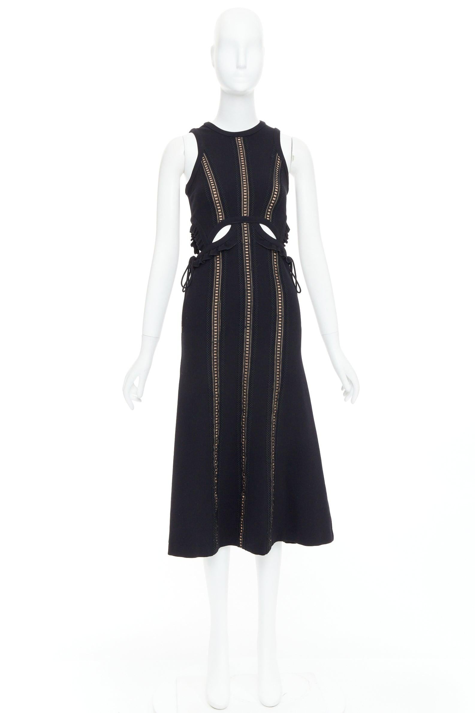SELF PORTRAIT vestido midi negro de rejilla recortado con superposición de tripulación UK6 XS en venta 4