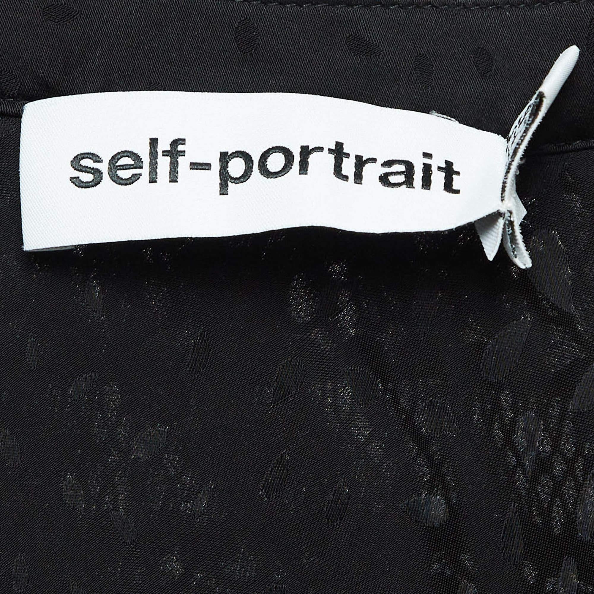  Self-Portrait - Chemisier en satin guipure et dentelle à motifs - Noir S Pour femmes 