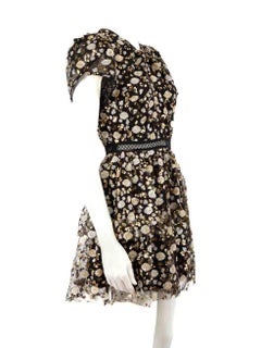 Self-Portrait Black Sequin Flower Mini Dress Size L