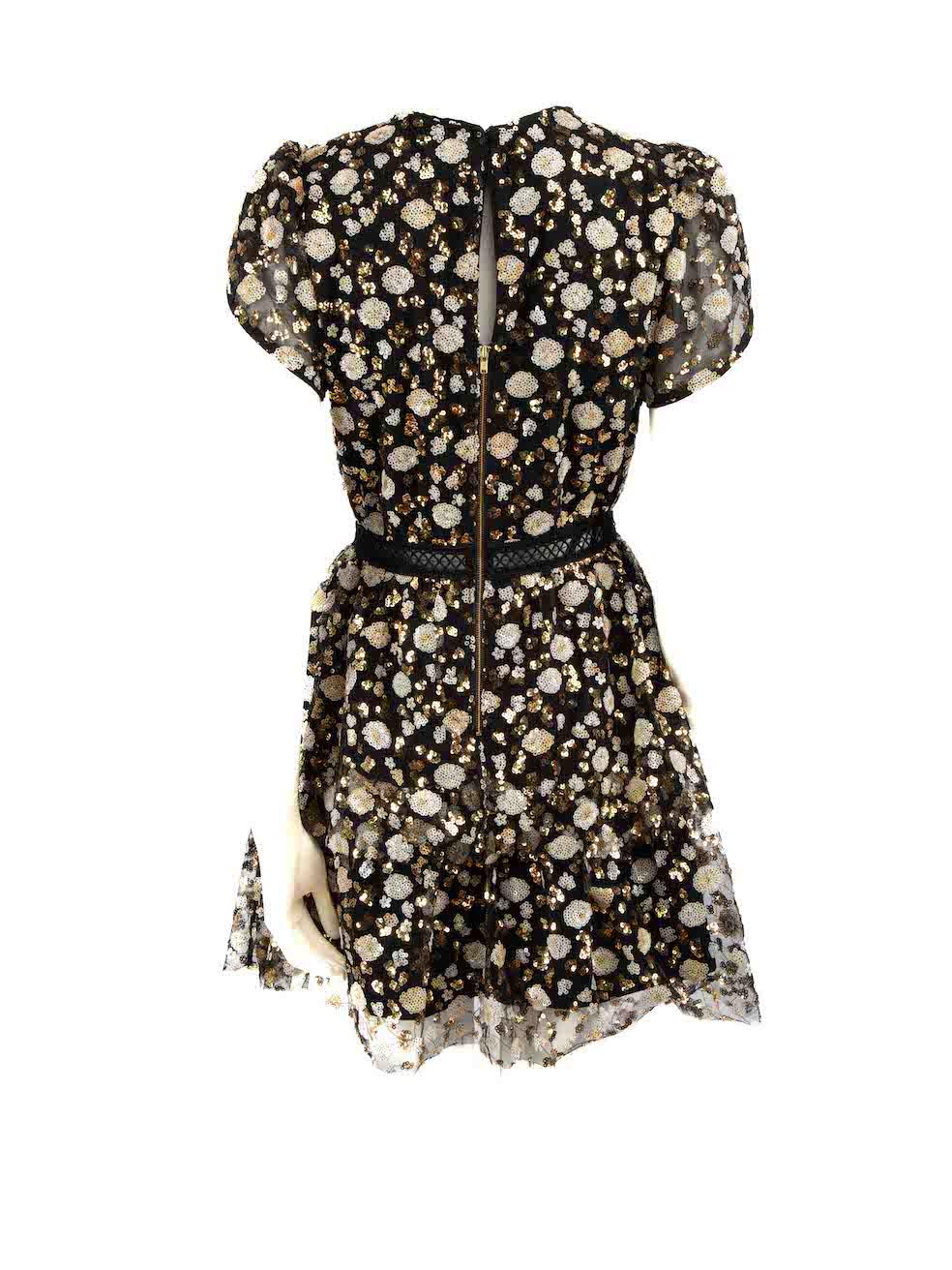 Self-Portrait Black Sequin Flower Mini Dress Size L In Excellent Condition For Sale In London, GB
