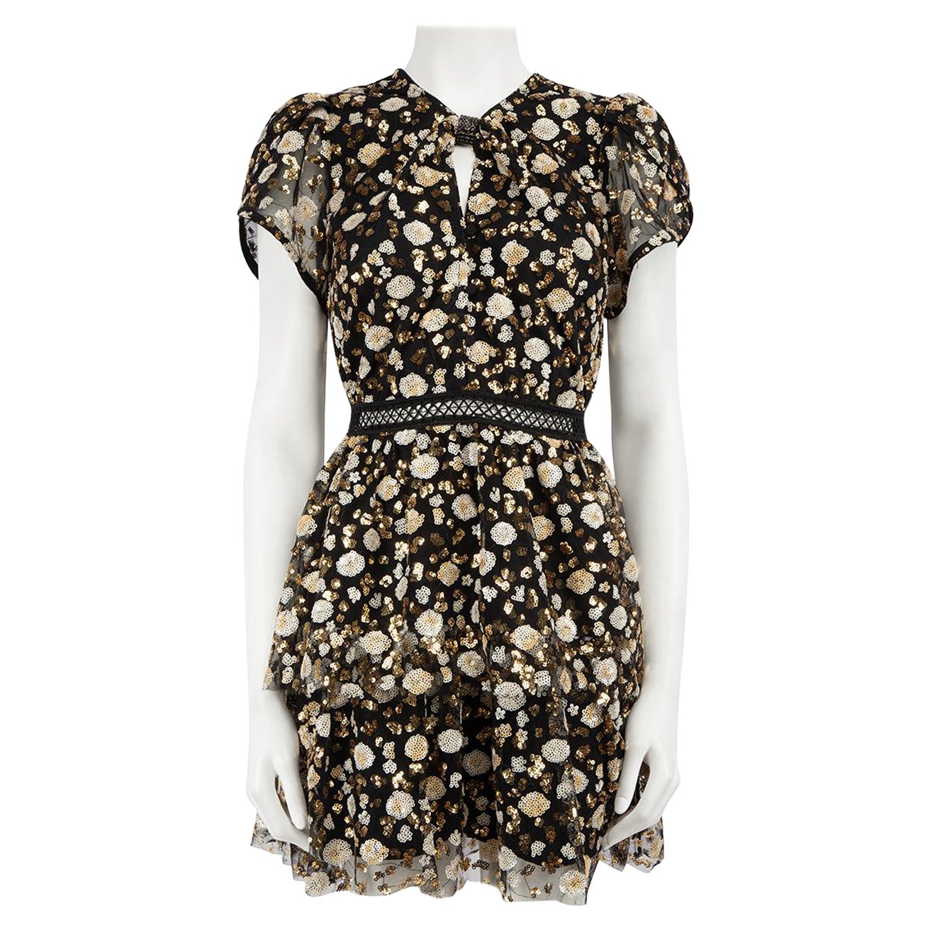 Self-Portrait Black Sequin Flower Mini Dress Size L