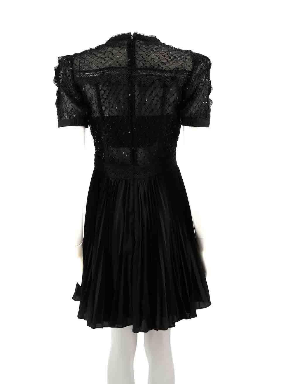 Self-Portrait Black Sequin Lace Panel Mini Dress Size M In Good Condition For Sale In London, GB