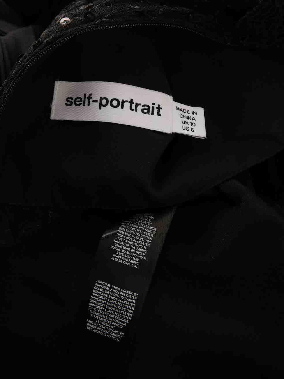 Self-Portrait Schwarzes Minikleid mit Pailletten und Spitzeneinsatz Größe M Damen im Angebot