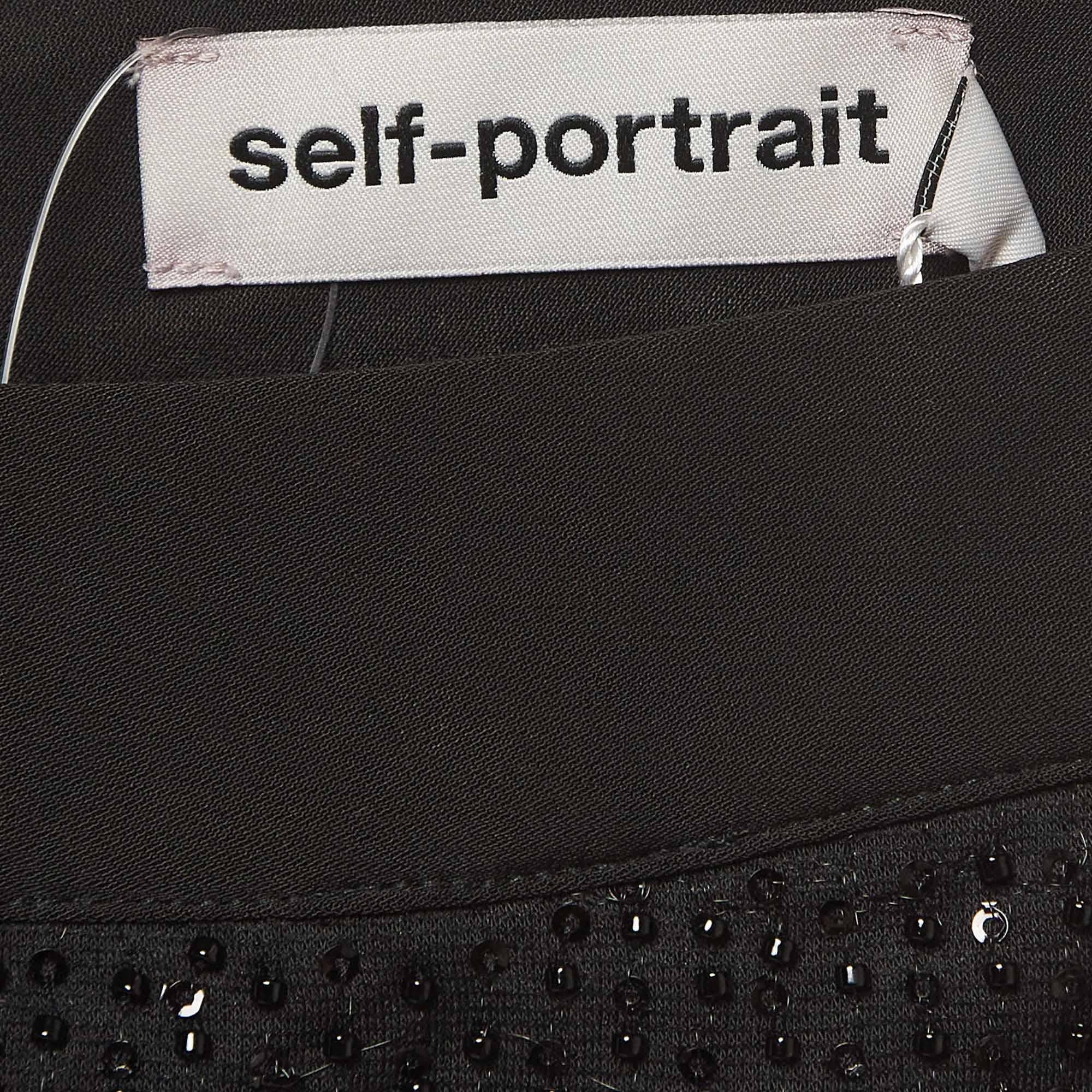 Self-Portrait Black Sequined Crepe Midi Skirt M 2