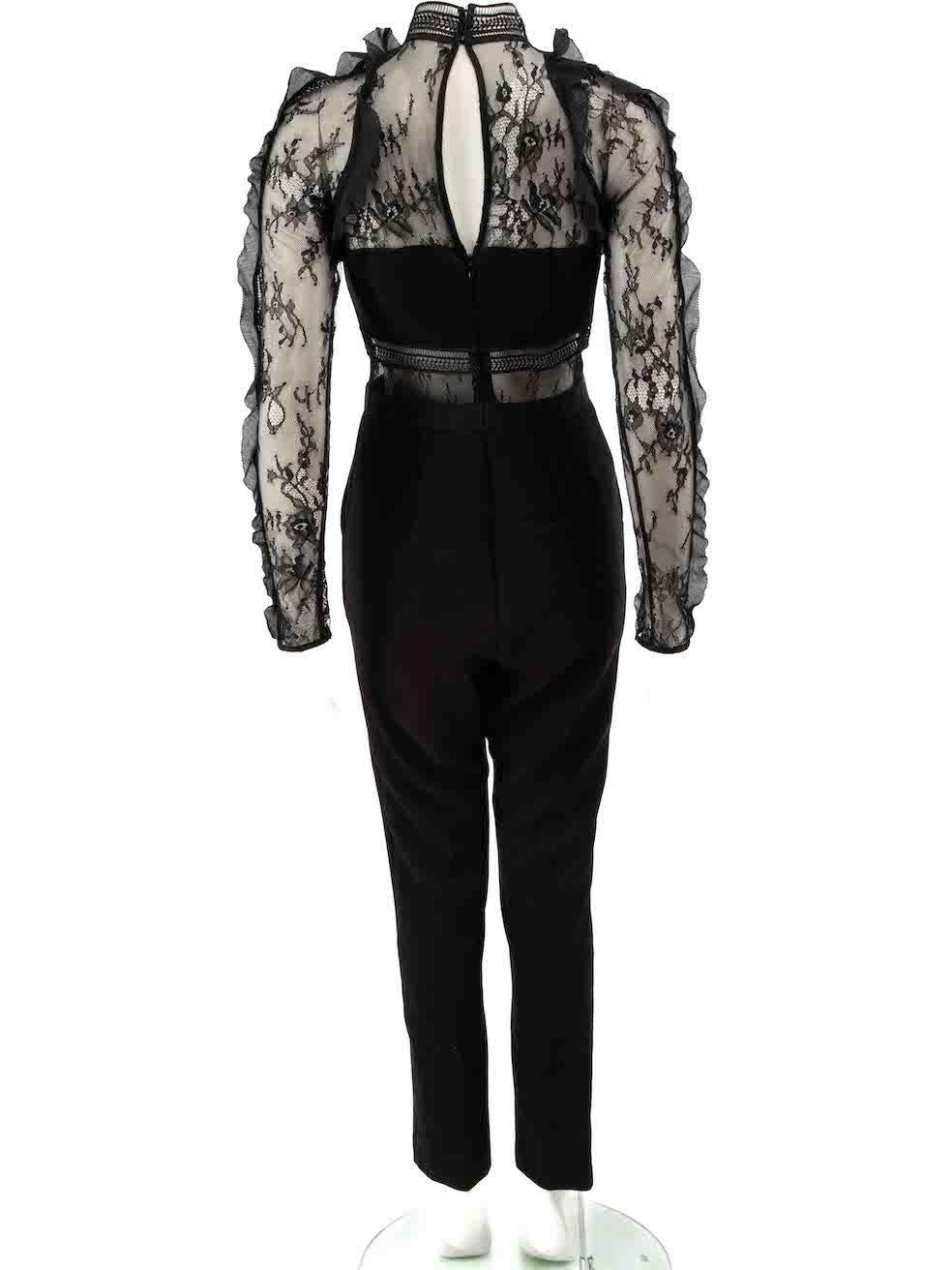 Self-Portrait Black Sheer Lace Panel Jumpsuit Size M In Excellent Condition For Sale In London, GB