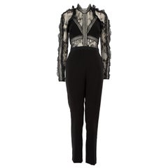 Self-Portrait Black Sheer Lace Panel Jumpsuit Size M