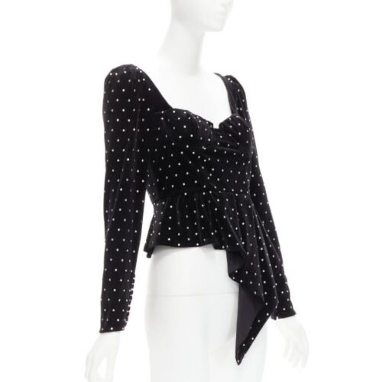 AUTORRETRATO negro plata cristal terciopelo corbata mangas abullonadas UK6 XS Jennie Negro en venta
