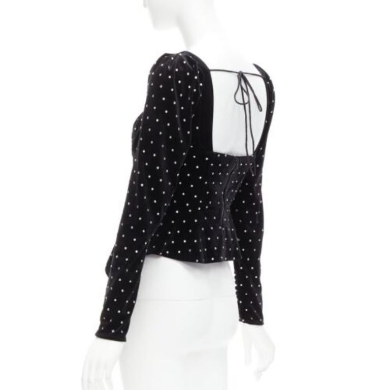 AUTORRETRATO negro plata cristal terciopelo corbata mangas abullonadas UK6 XS Jennie en venta 1