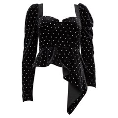 Self-Portrait Black Velvet Diamante Asymmetrical Top Size M