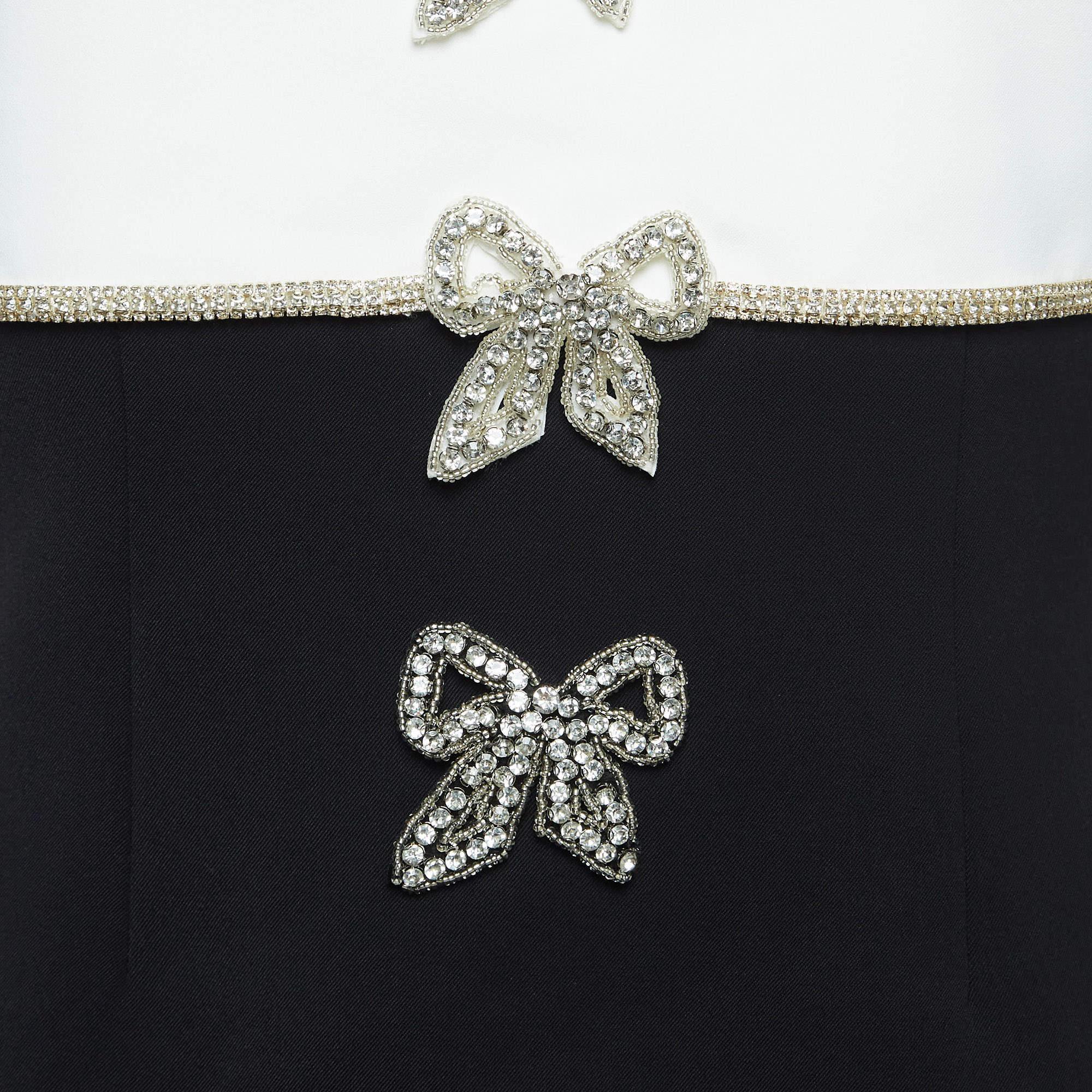 Self-Portrait Black/White Crepe Bow Detail Strapless Mini Dress M In New Condition In Dubai, Al Qouz 2