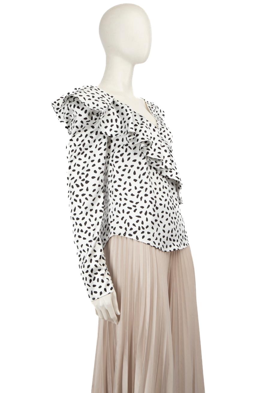 CONDITION is Very Good. Hardly any visible wear to the top is evident on this Self-Portrait designer resale item.
  
  
  
  Details
  
  
  Multicolour - black, white
  
  Polyester
  
  Blouse
  
  Dotted pattern
  
  Long sleeves
  
  Buttoned