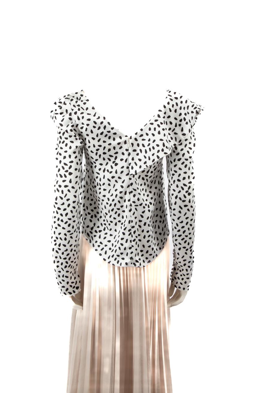 Gray Self-Portrait Black & White Dotted Ruffle Blouse Size S For Sale