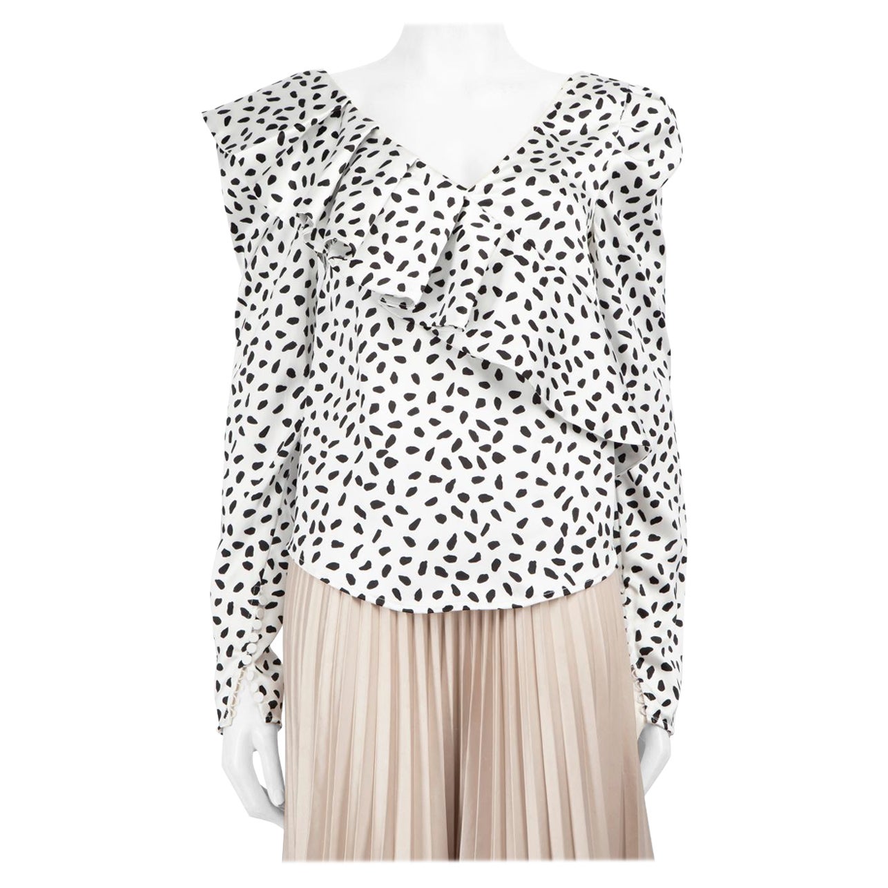 Self-Portrait Black 
White Dotted Ruffle Blouse Size S
