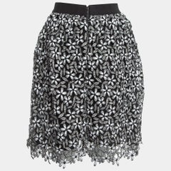 Self-Portrait Black/White Floral Cut-out Lace Short Skirt S