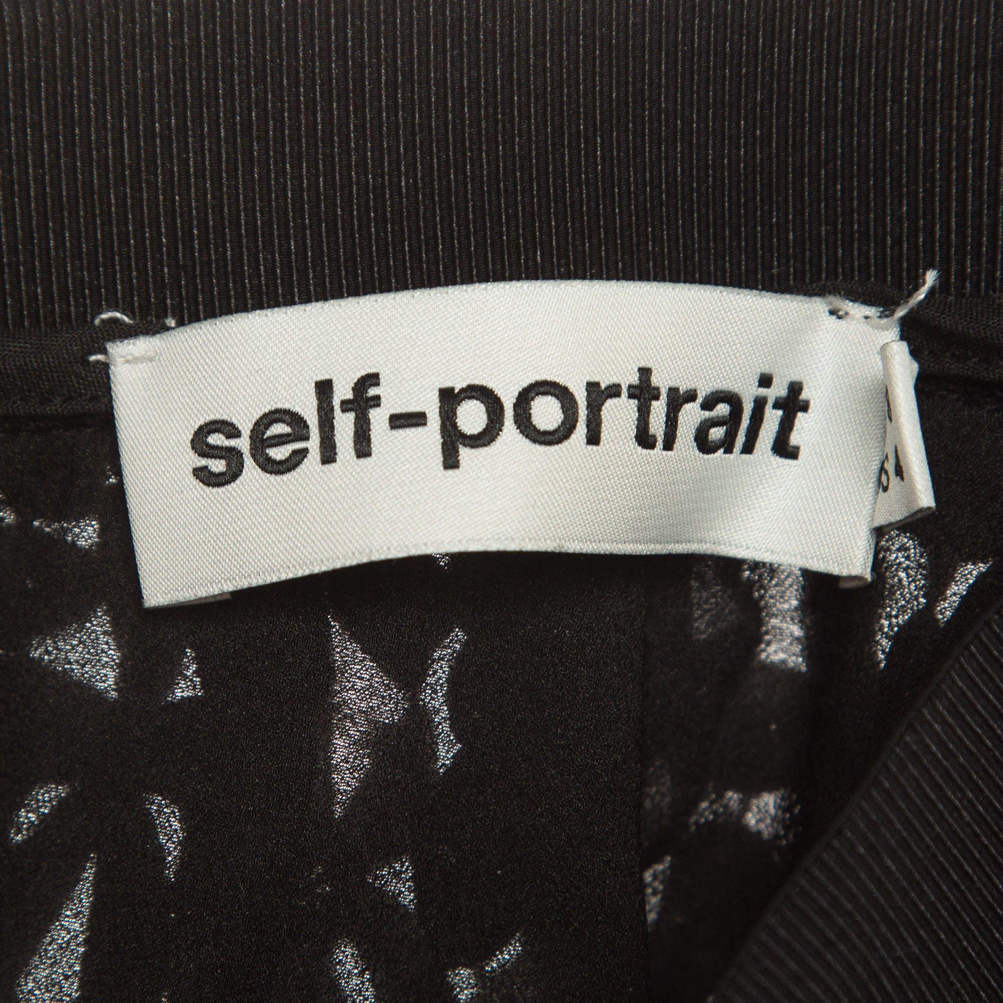 Women's Self-Portrait Black/White Floral Cut-out Lace Short Skirt S For Sale