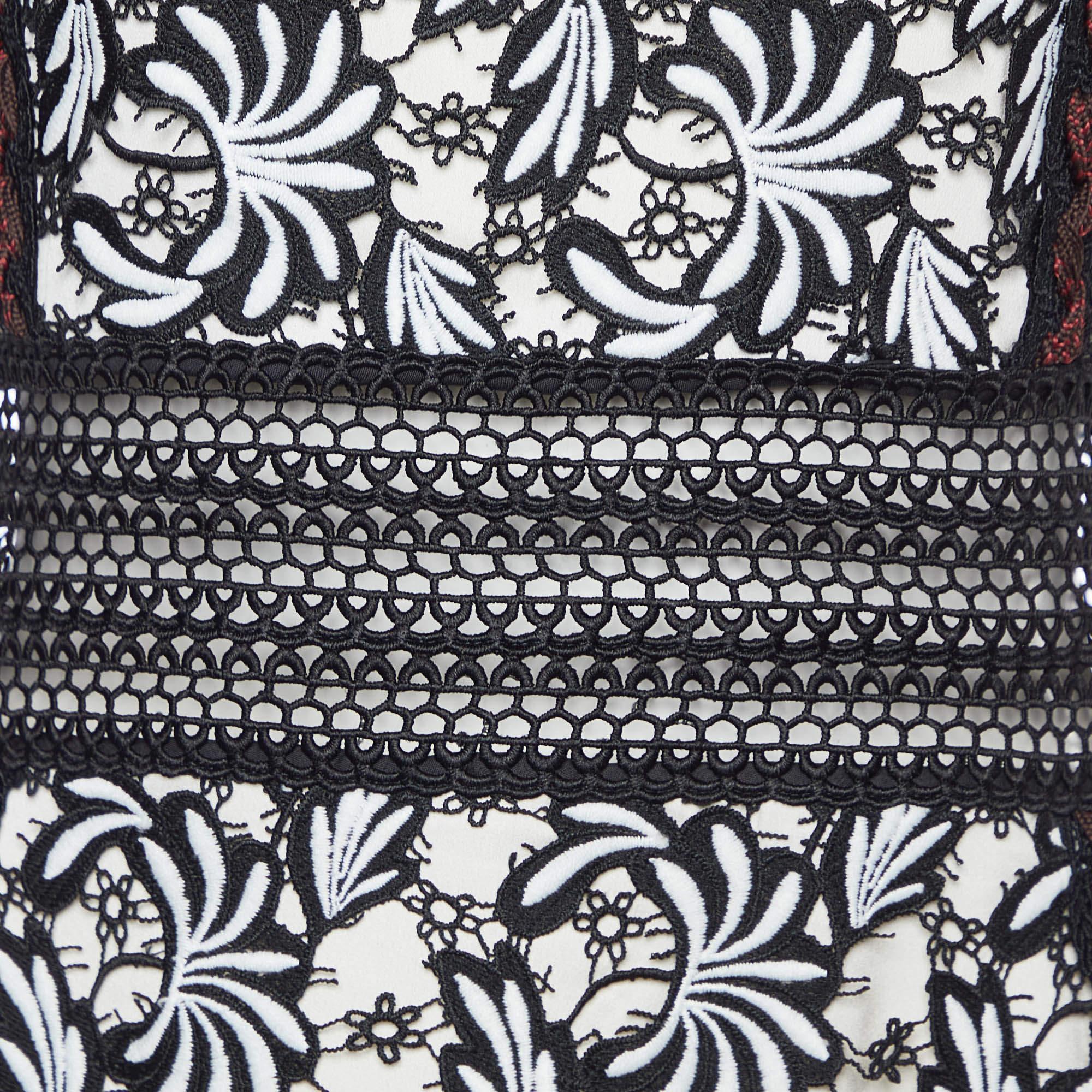 Women's Self-Portrait Black/White Lace Sleeveless Midi Dress M
