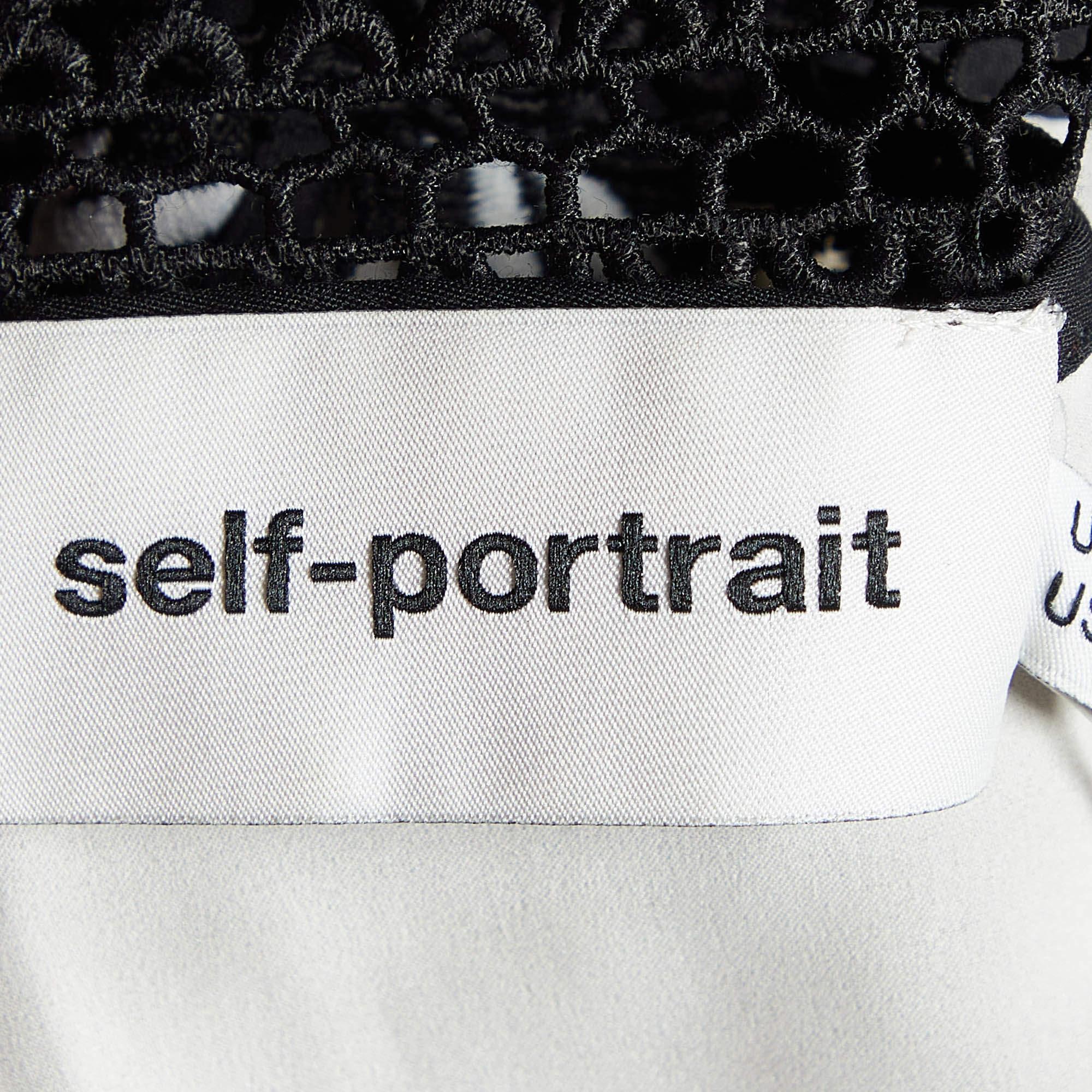 Self-Portrait Black/White Lace Sleeveless Midi Dress M 1