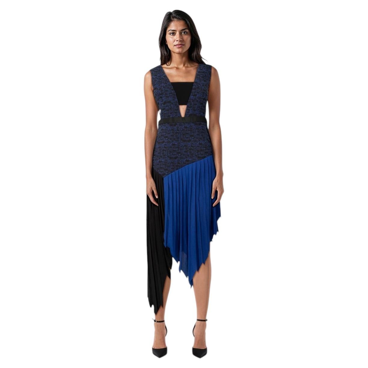 Self-Portrait Blue & Black Asymmetric Dress Size L