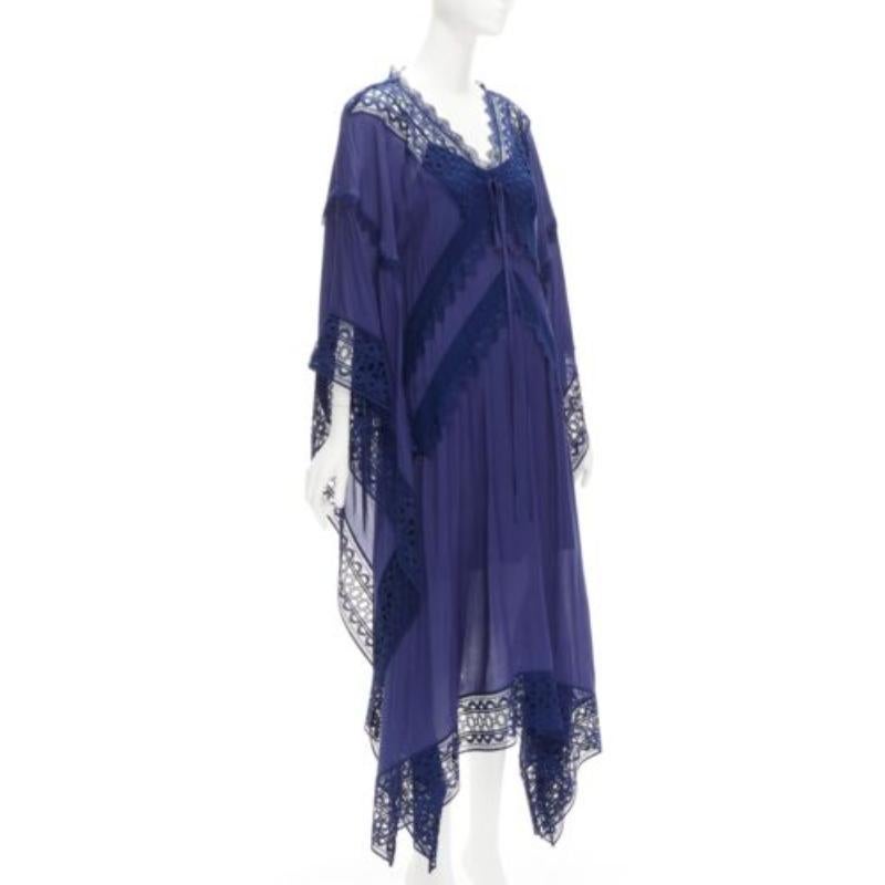 AUTORRETRATO bordado azul anglais lazo delante vestido midi caftán UK8 S Azul en venta