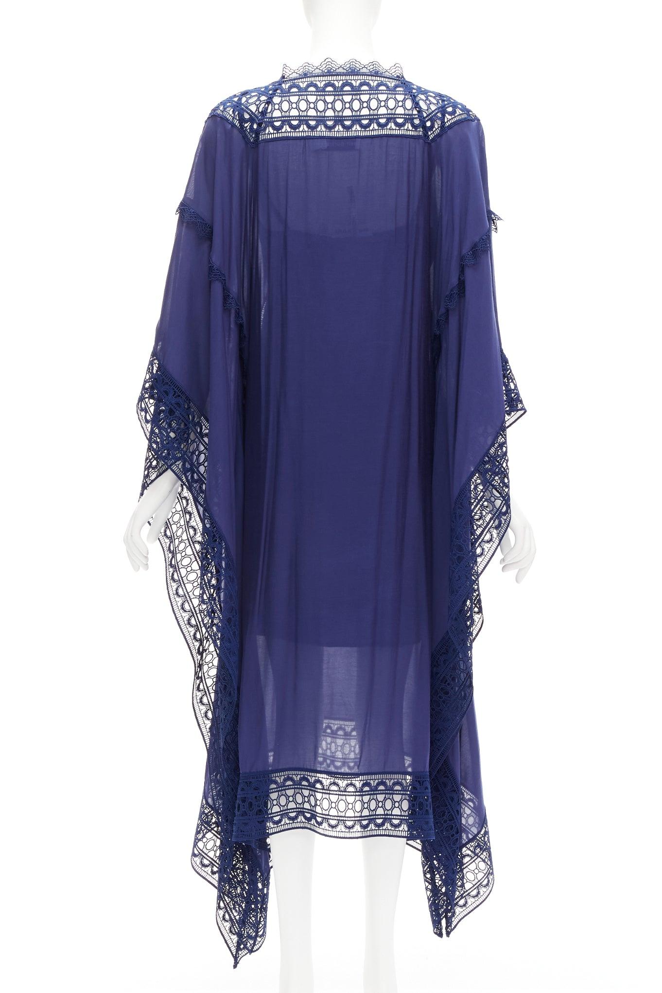 Women's SELF PORTRAIT blue embroidery anglais tie front midi kaftan dress UK8 S For Sale