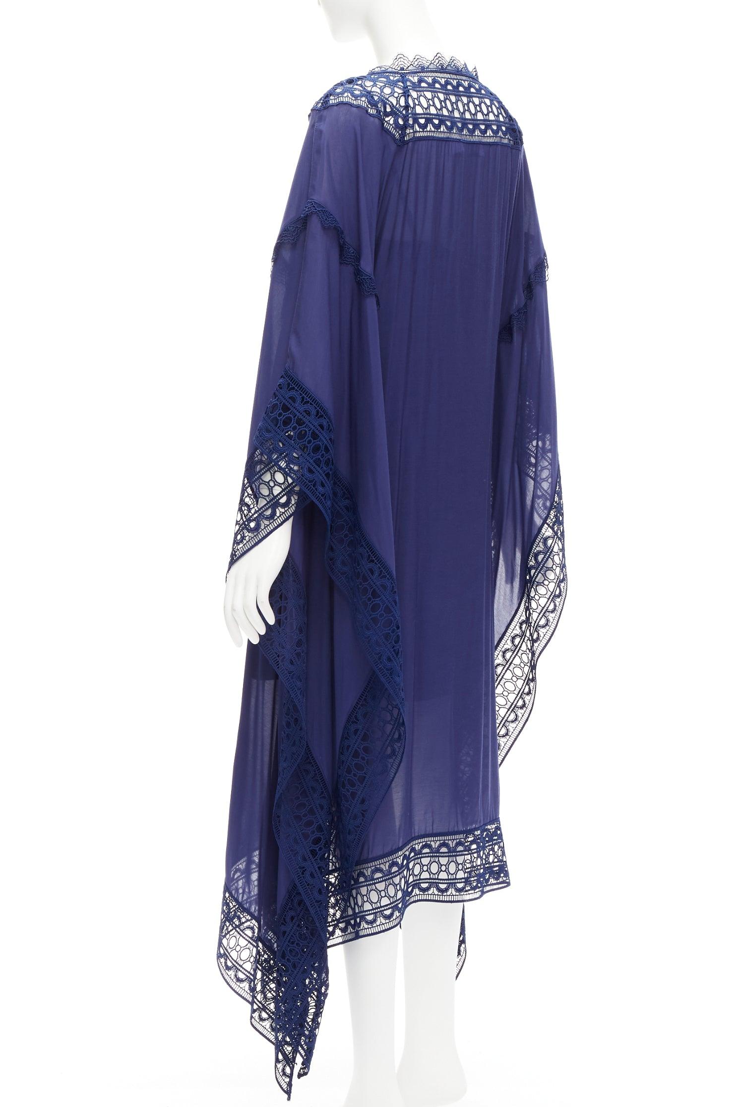 SELF PORTRAIT blue embroidery anglais tie front midi kaftan dress UK8 S For Sale 1