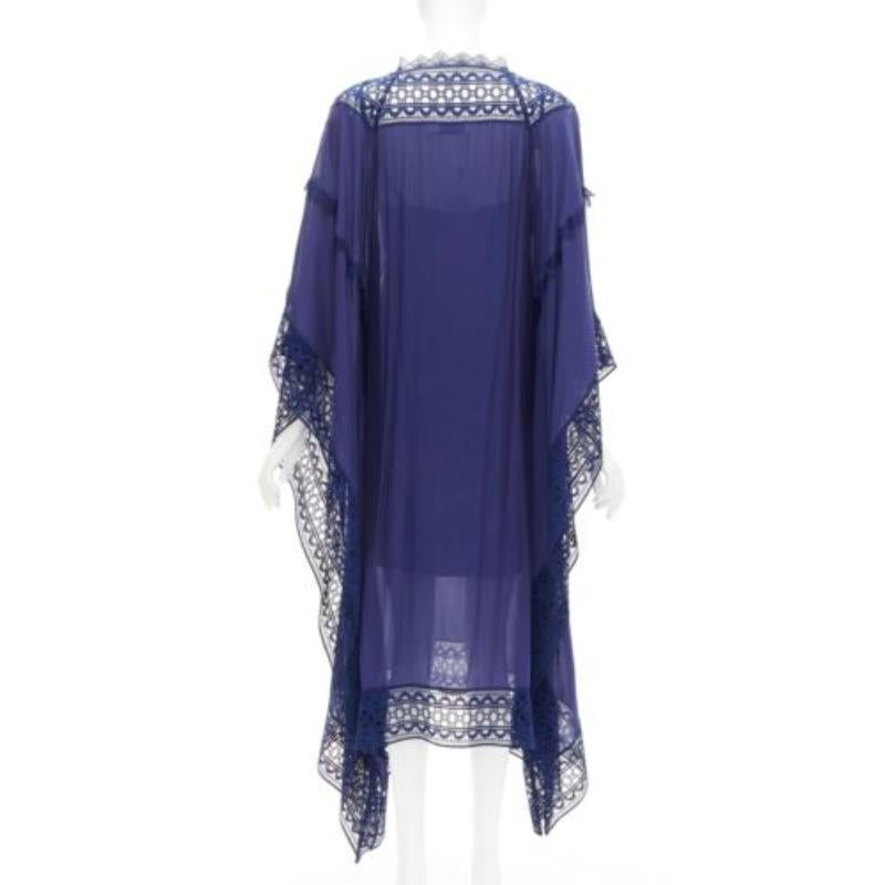 De las mujeres AUTORRETRATO bordado azul anglais lazo delante vestido midi caftán UK8 S en venta